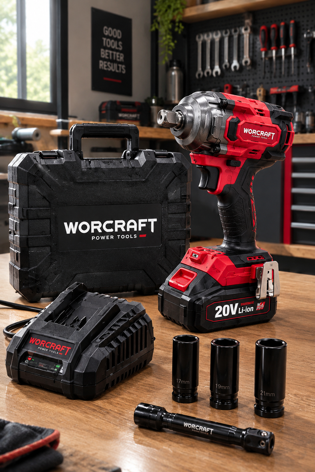 Clé à choc WORCRAFT 20 V Brushless 450 Nm, coffret complet