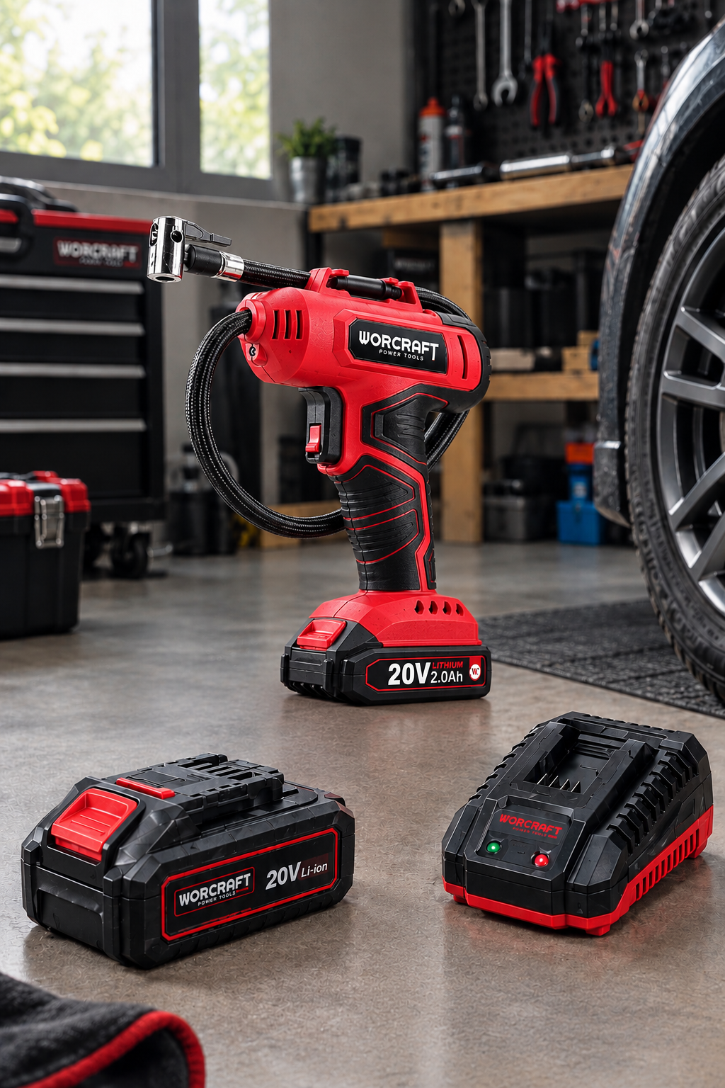 Compresseur Sans Fil WORCRAFT 20V – Pack Complet