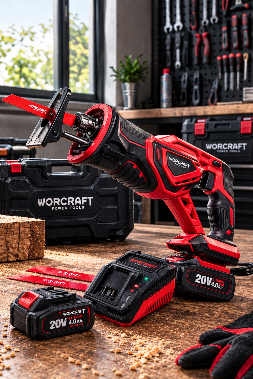 Scie Sabre Sans Fil WORCRAFT 20V- Pack Complet